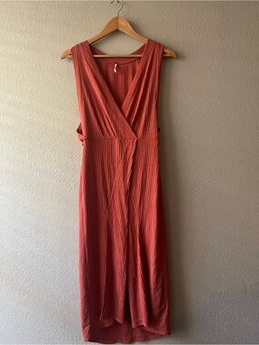 Free People Ribbed Rust Maxi Wrap Dress XS